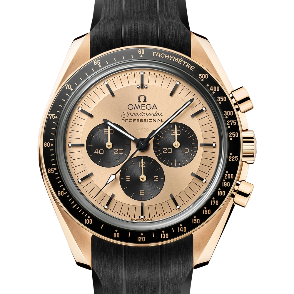 Omega 42 mm, Moonshine gold on rubber strap