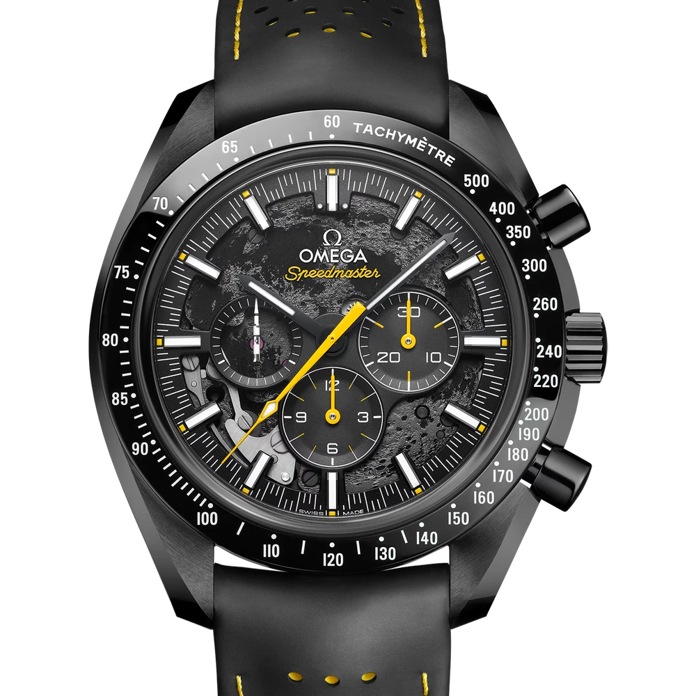 Omega 44.25 mm, black ceramic on rubber strap