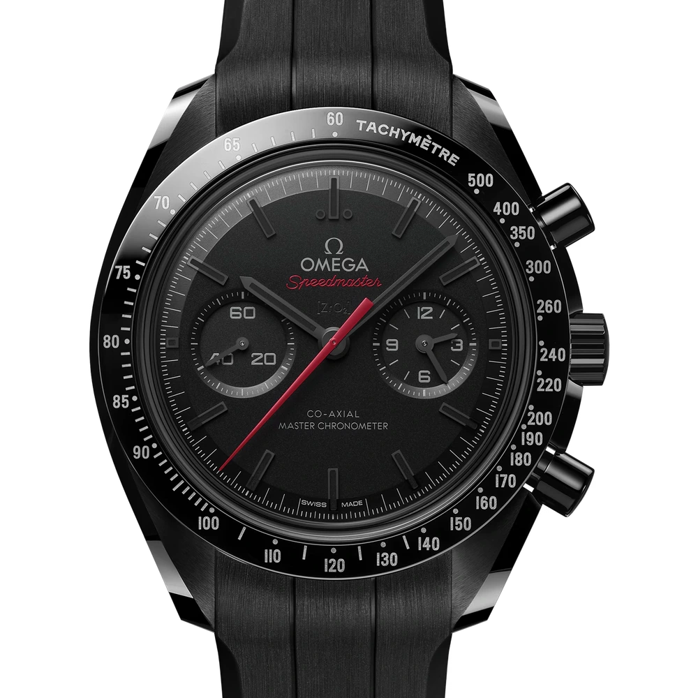 Omega 44.25 mm, black ceramic on rubber strap