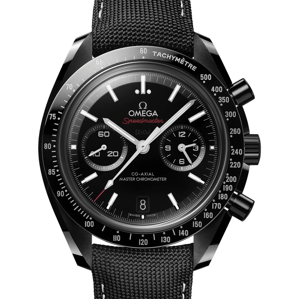 Omega 44.25 mm, black ceramic on coated nylon fabric strap