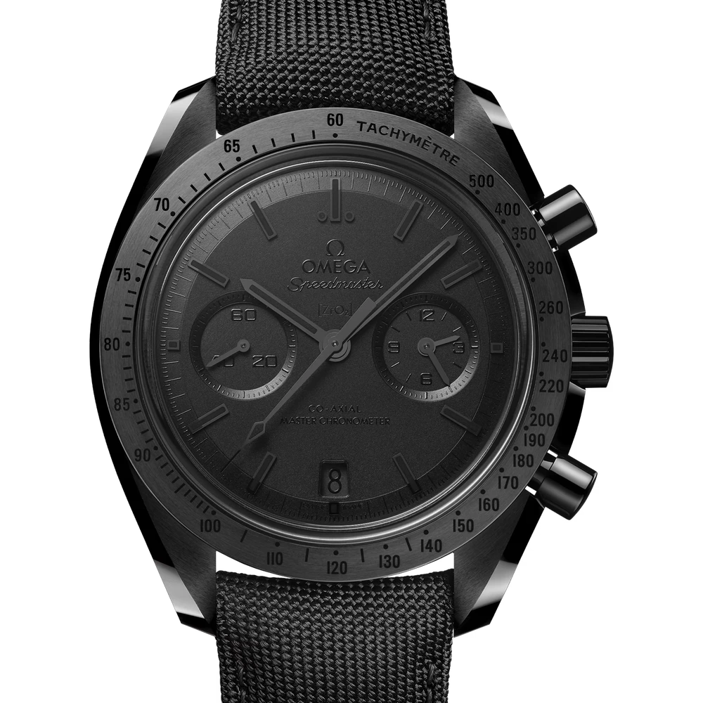 Omega 44.25 mm, black ceramic on coated nylon fabric strap