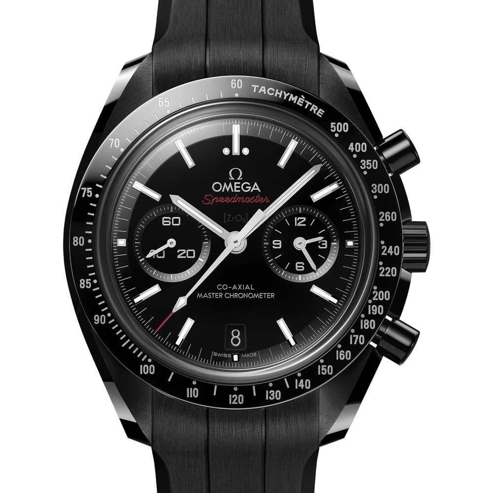Omega 44.25 mm, black ceramic on rubber strap