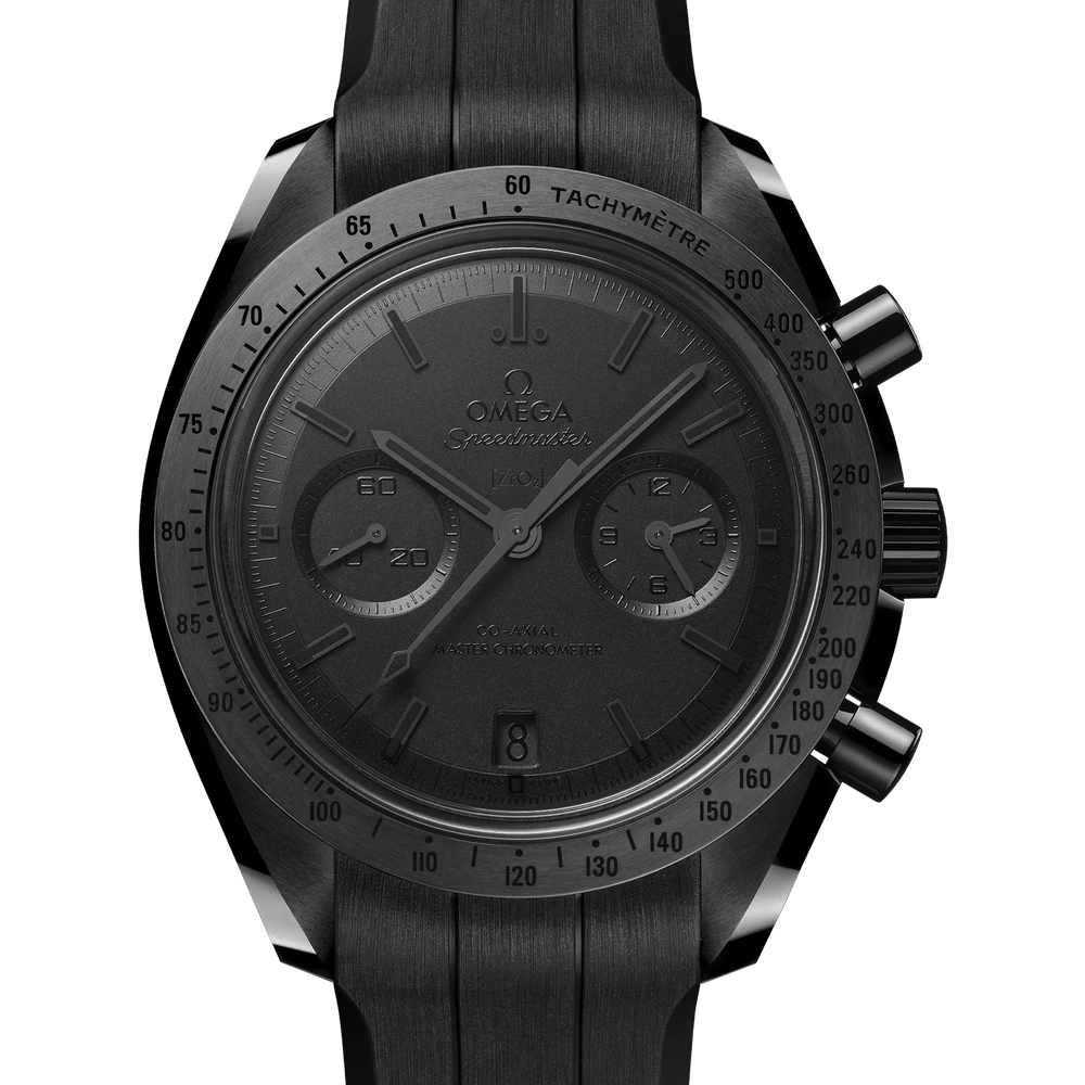 Omega 44.25 mm, black ceramic on rubber strap