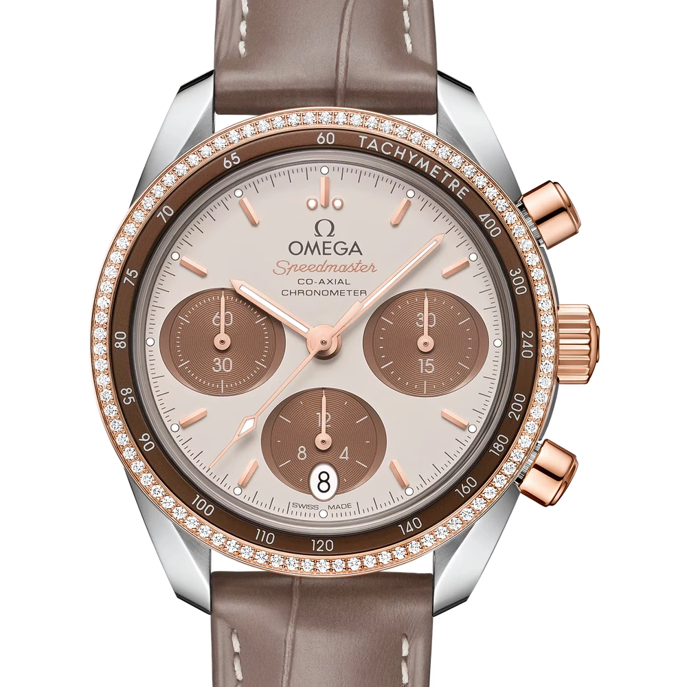 Omega 38 mm, steel - Sedna gold on leather strap