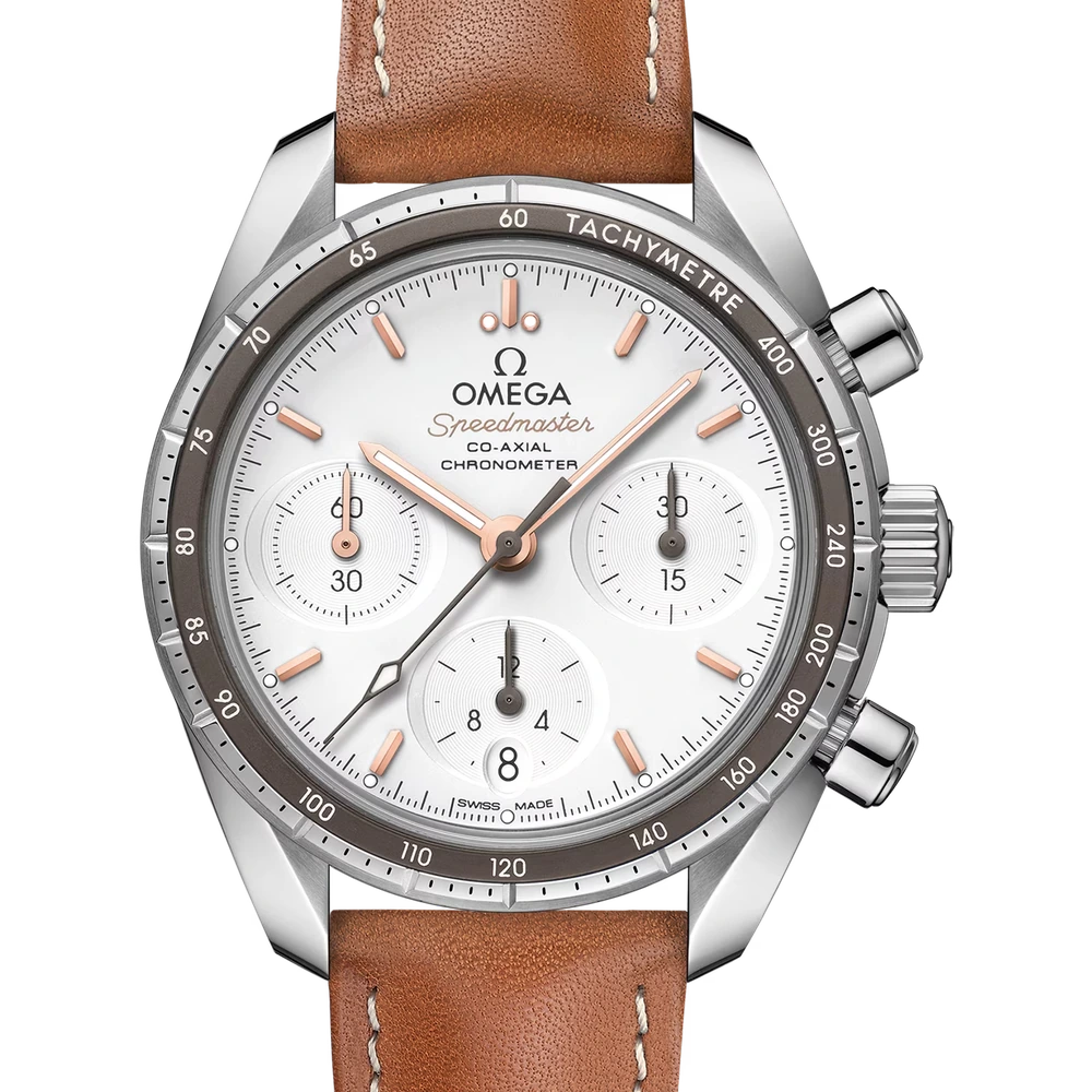 Omega 38 mm, steel on leather strap