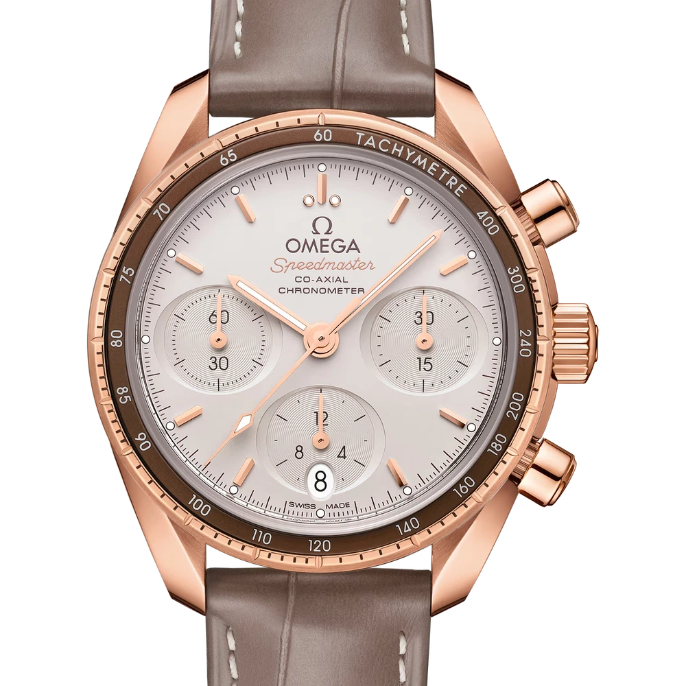 Omega 38 mm, Sedna gold on leather strap