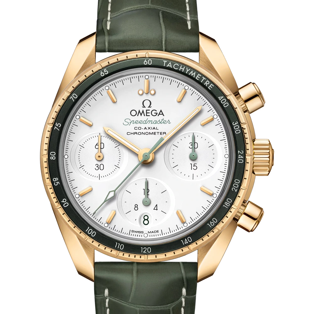 Omega 38 mm, yellow gold on leather strap
