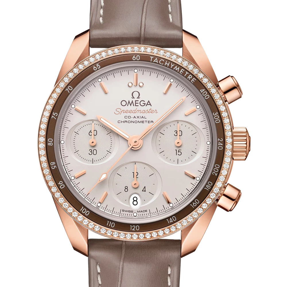 Omega 38 mm, Sedna gold on leather strap