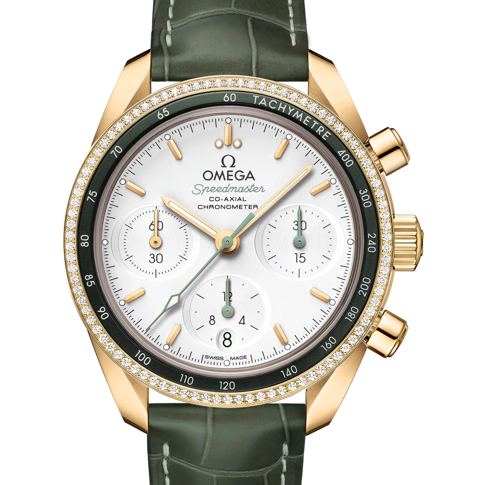 Omega 38 mm, yellow gold on leather strap