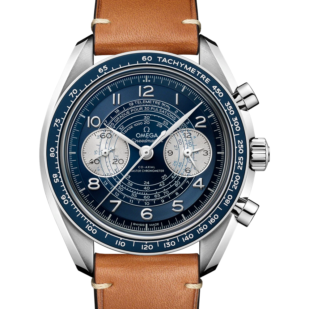 Omega 43 mm, steel on leather strap