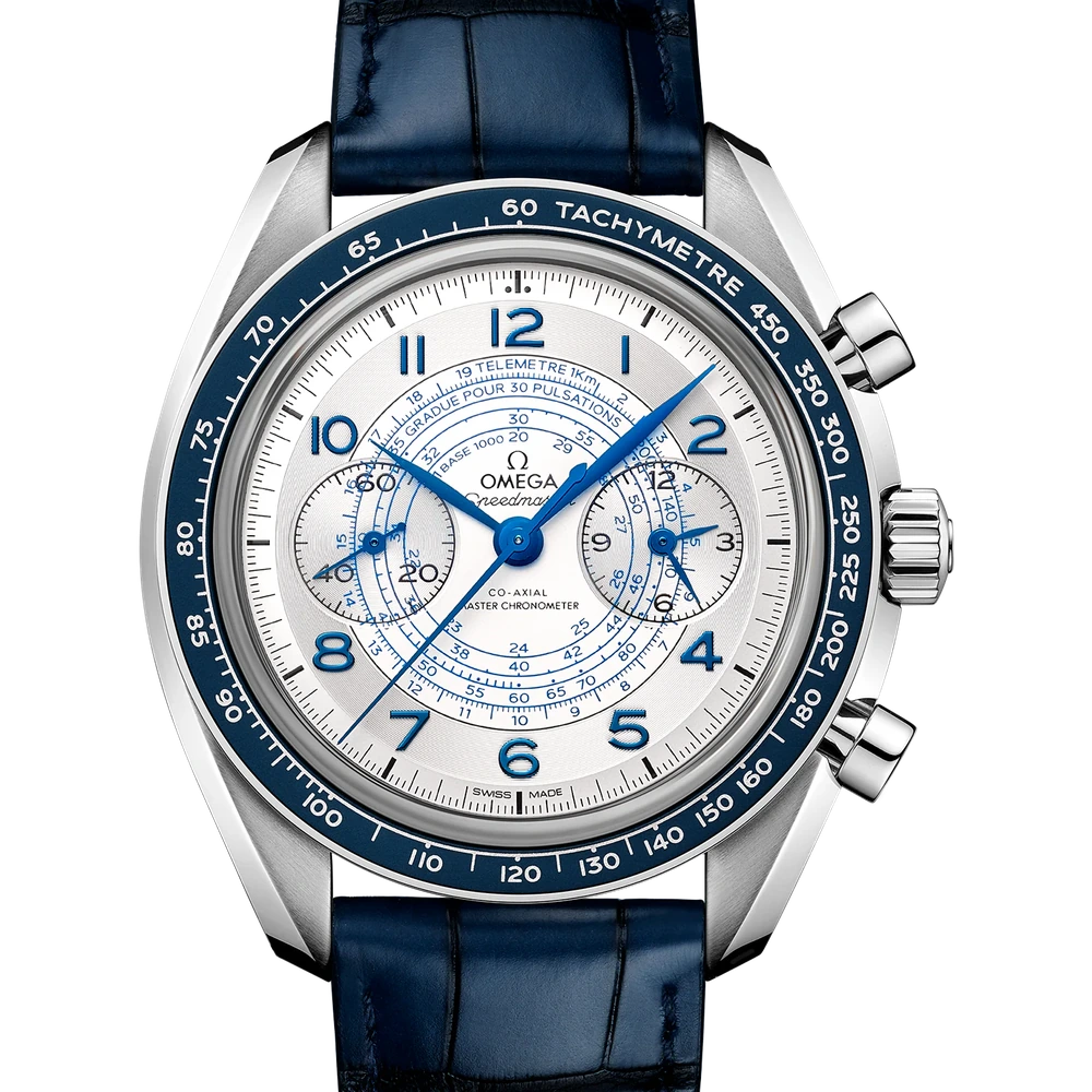 Omega 43 mm, steel on leather strap