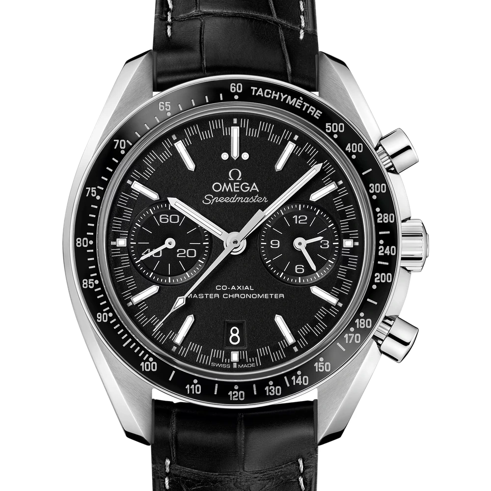 Omega 44.25 mm, steel on leather strap