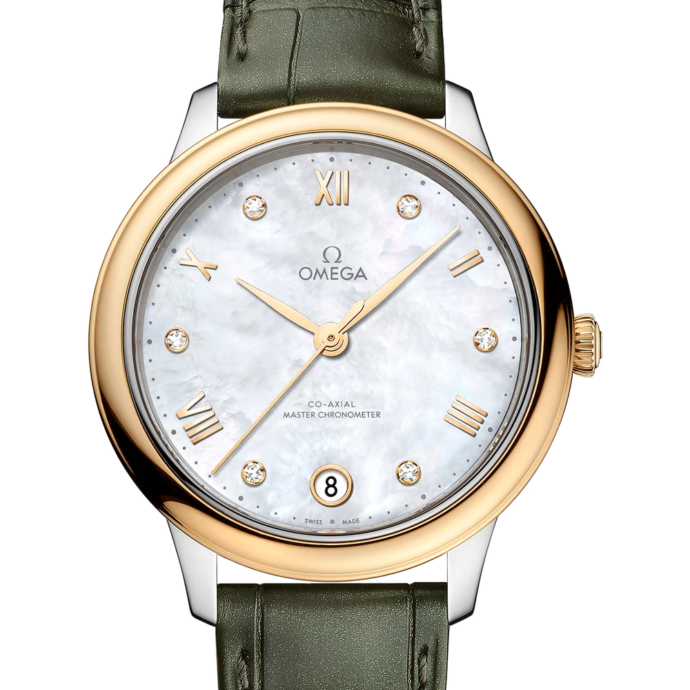 Omega 34 mm, steel - yellow gold on leather strap