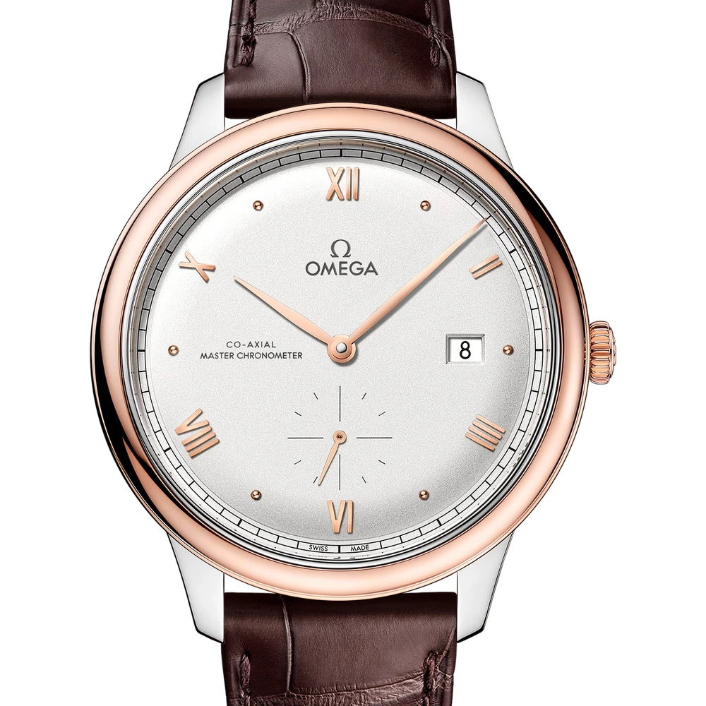 Omega 41 mm, steel - Sedna gold on leather strap