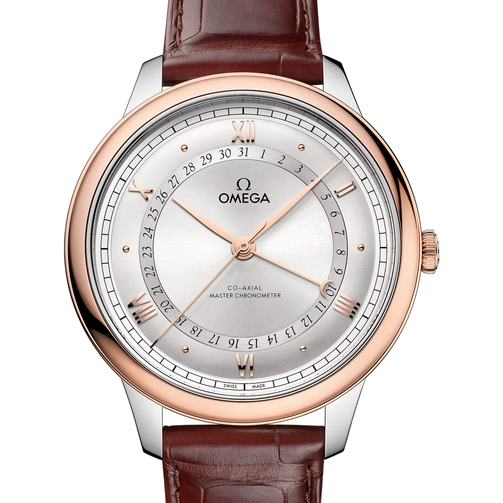 Omega 42 mm, steel - Sedna gold on alligator