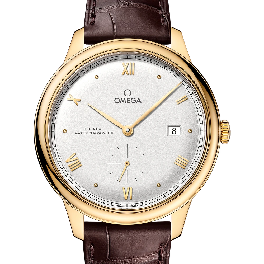 Omega 41 mm, yellow gold on leather strap