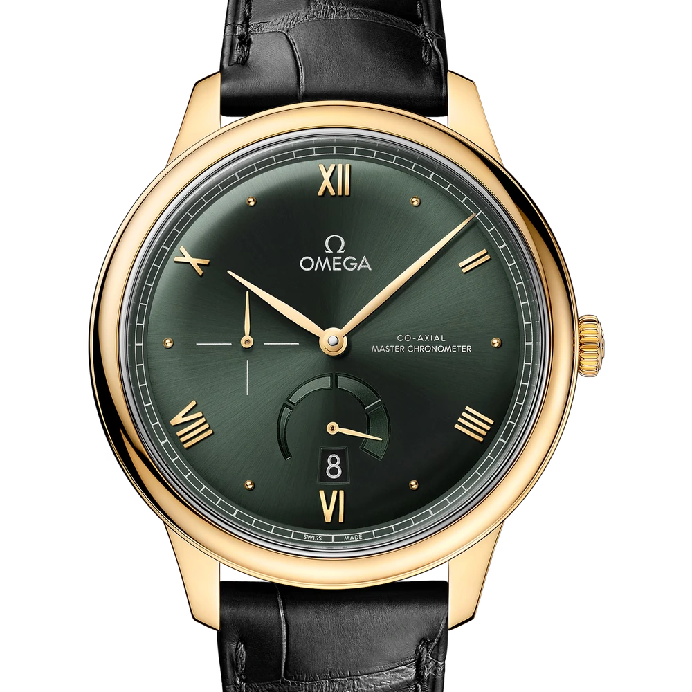 Omega 41 mm, yellow gold on leather strap