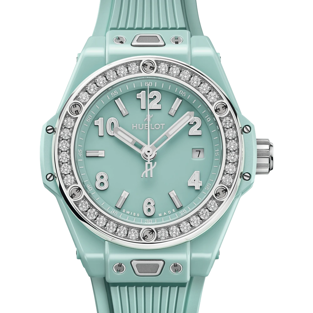 Hublot One Click Mint Green Ceramic Diamonds 33 mm