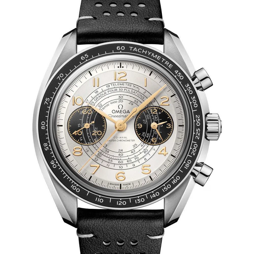 Omega 43 mm, steel on leather strap