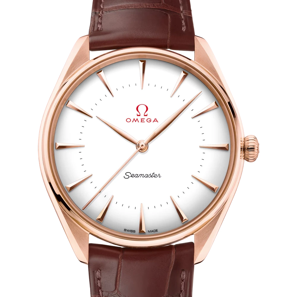 Omega 39.5 mm, Sedna gold on leather strap