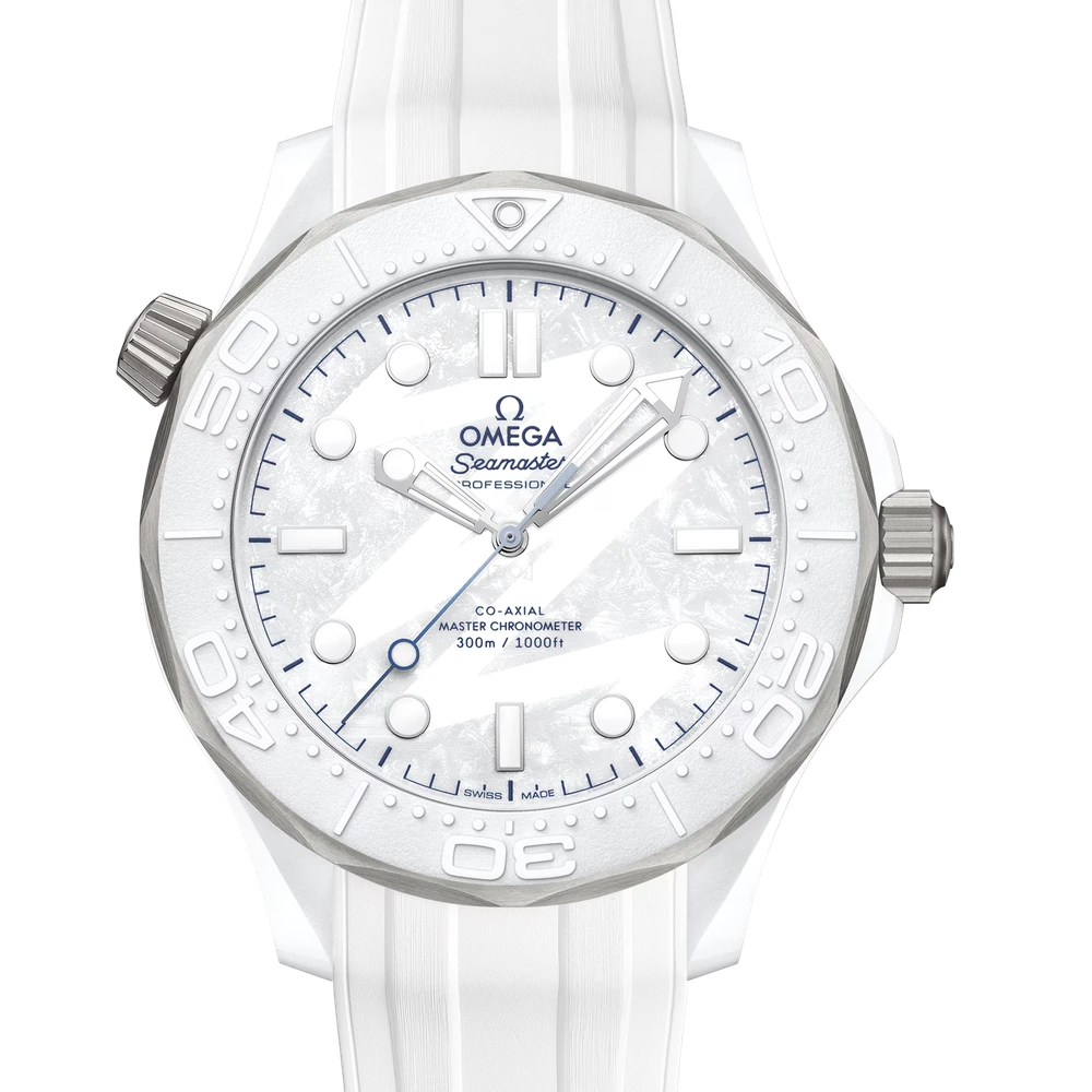 Omega 43.5 mm, white ceramic - titanium on rubber strap