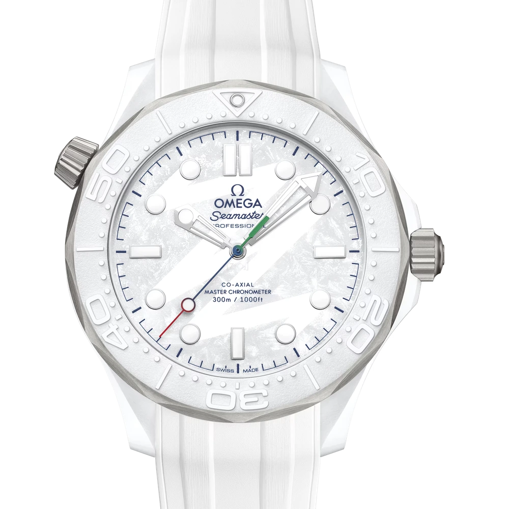 Omega 43.5 mm, white ceramic - titanium on rubber strap