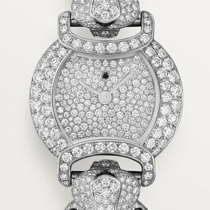 Cartier La Panthère de Cartier, quartz movement, rhodium-finish white gold, emeralds, lacquer, diamonds