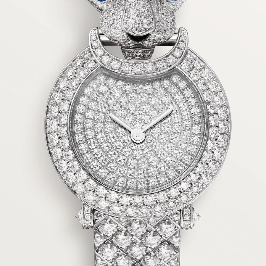 Cartier La Panthère de Cartier, quartz movement, rhodium-finish white gold, sapphires, emeralds, diamonds