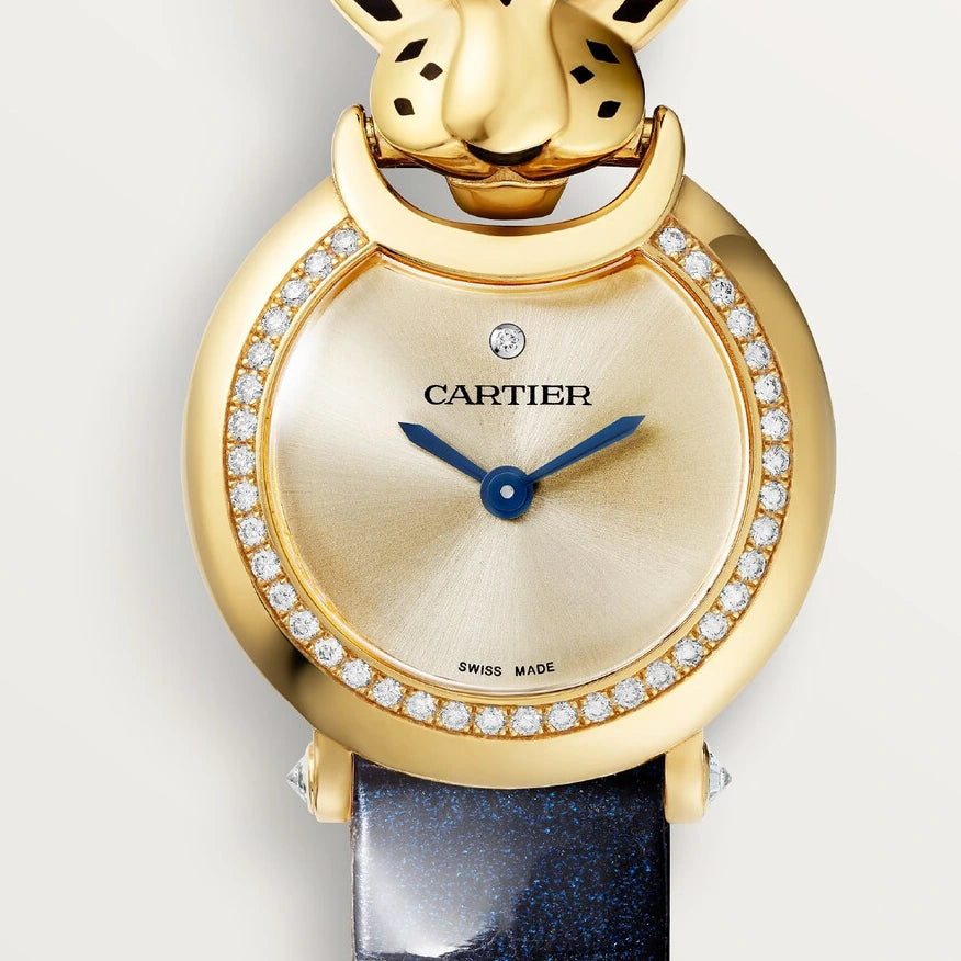 Cartier La Panthère de Cartier, quartz movement, yellow gold, diamonds, tsavorites, lacquer, leather