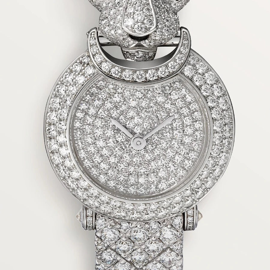Cartier La Panthère de Cartier, quartz movement, rhodium-finish white gold, emeralds, lacquer, diamonds