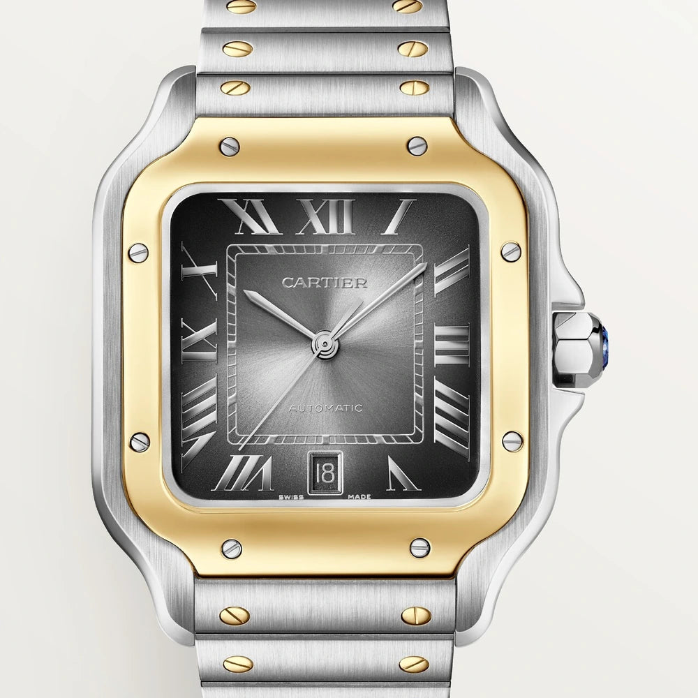 Cartier Santos de Cartier, large model, automatic movement, yellow gold and steel, interchangeable metal and leather straps