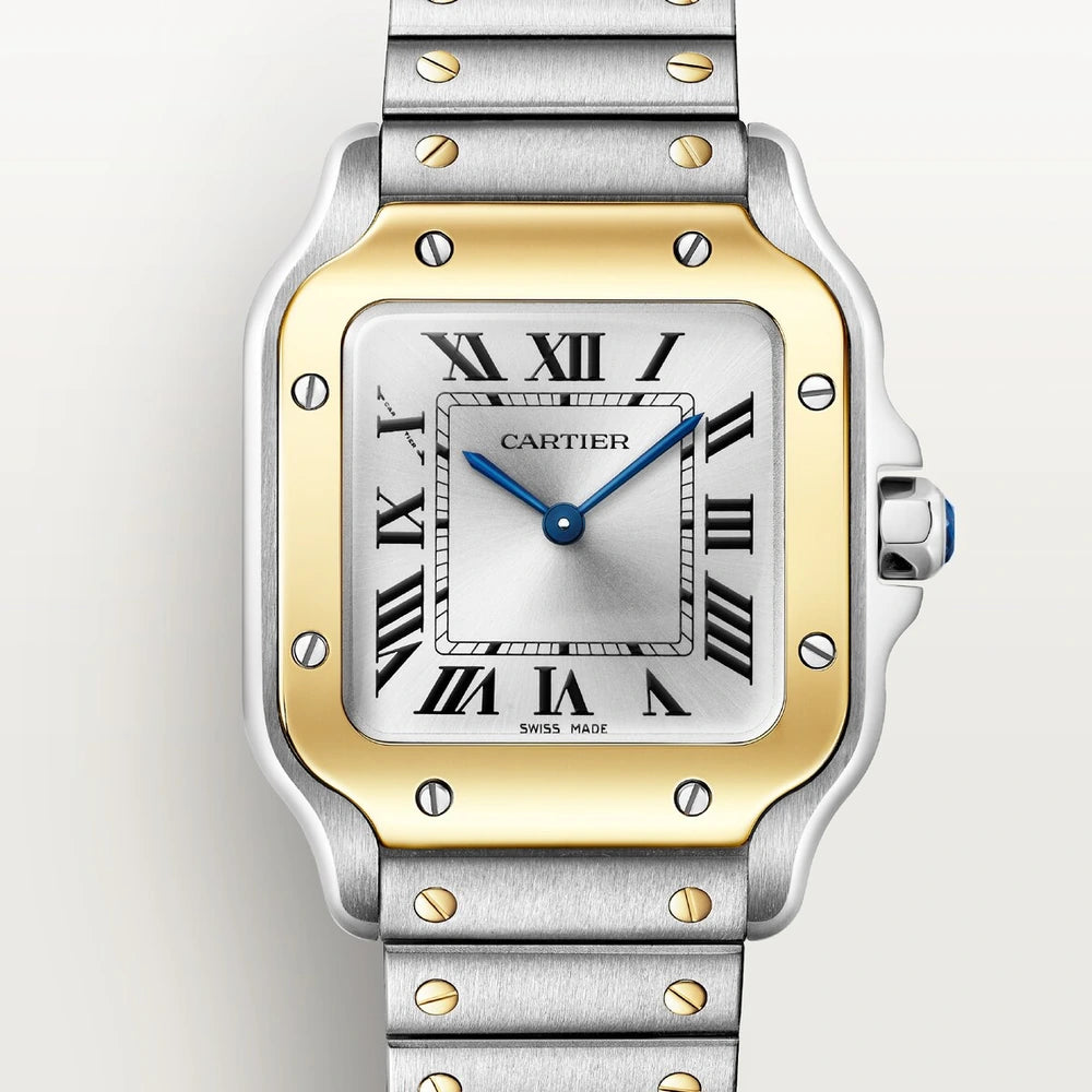 Cartier Santos de Cartier, small model, quartz movement, yellow gold and steel, interchangeable metal and leather straps