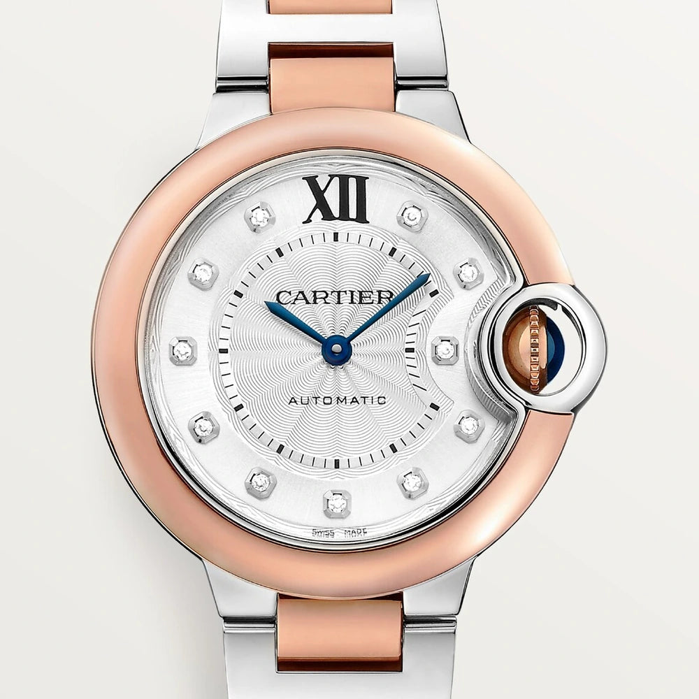 Cartier Ballon Bleu de Cartier, 33 mm, mechanical movement with automatic winding, rose gold, steel, diamonds