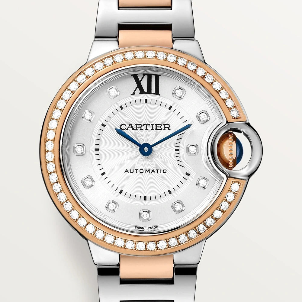 Cartier Ballon Bleu de Cartier, 33 mm, mechanical movement with automatic winding, rose gold, steel, diamonds