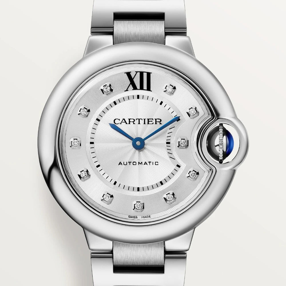 Cartier Ballon Bleu de Cartier, 33 mm, mechanical movement with automatic winding, steel, diamonds