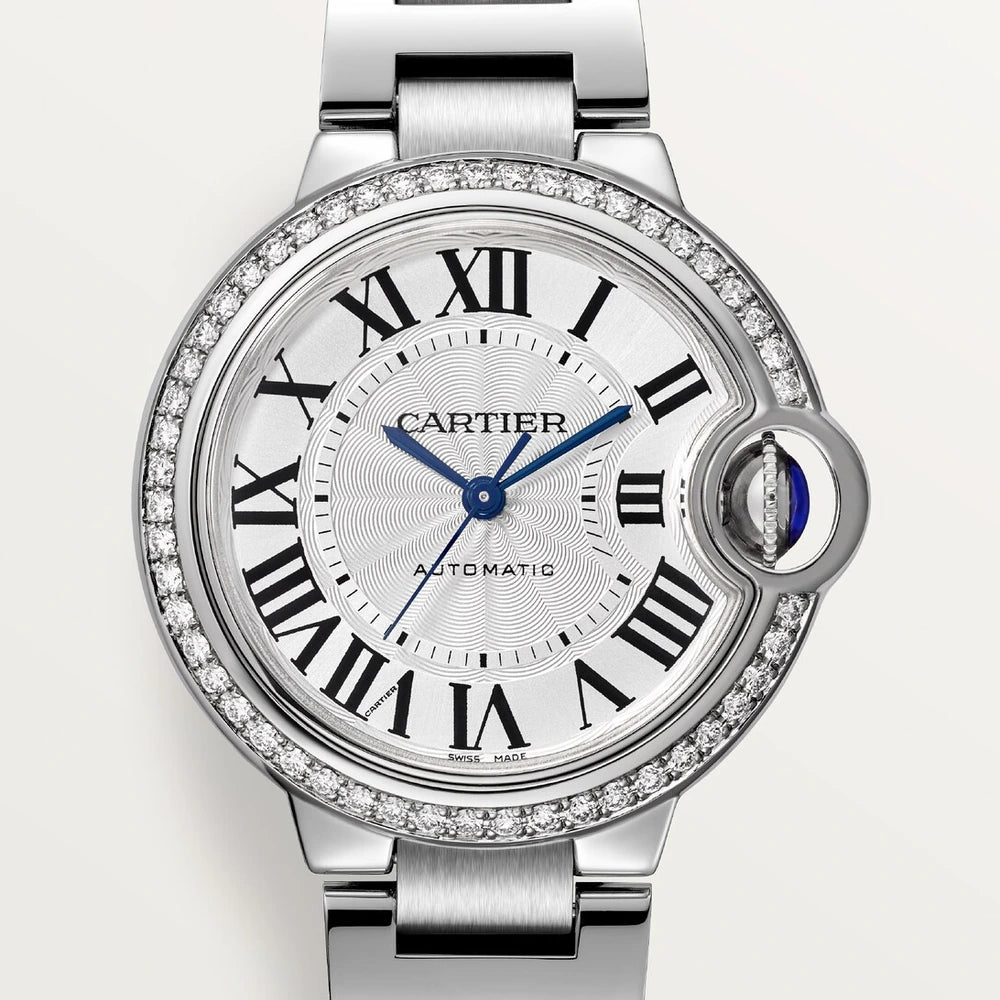 Cartier Ballon Bleu de Cartier, 33 mm, mechanical movement with automatic winding, steel, diamonds