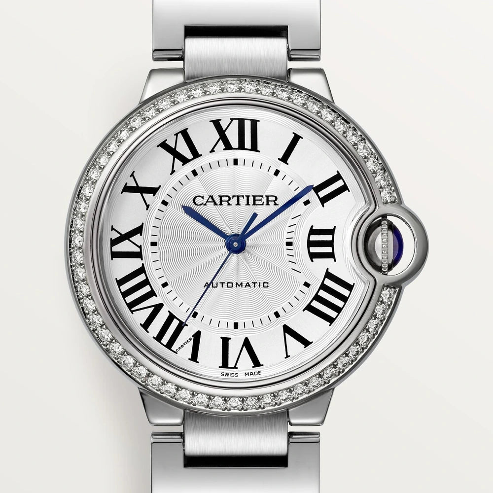 Cartier Ballon Bleu de Cartier, 36 mm, mechanical movement with automatic winding, steel, diamonds