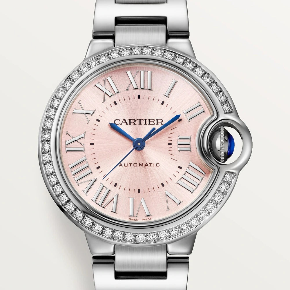 Cartier Ballon Bleu de Cartier, 33 mm, automatic mechanical movement, steel, diamonds