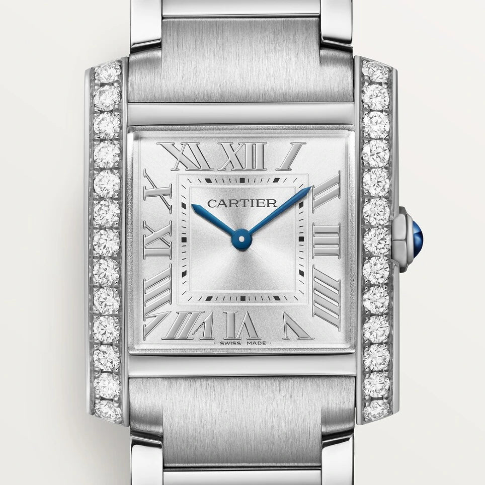 Cartier Tank Française, medium model, quartz movement, steel, diamonds