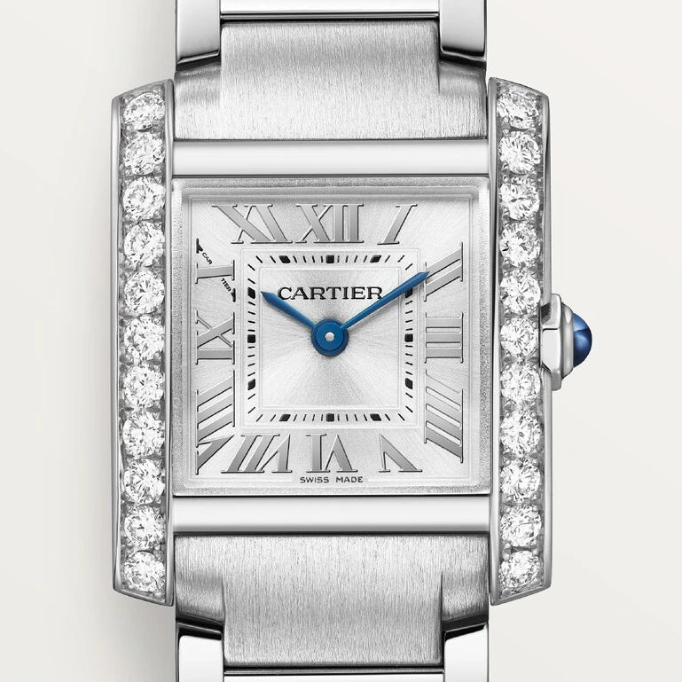 Cartier Tank Française, small model, quartz movement, steel, diamonds