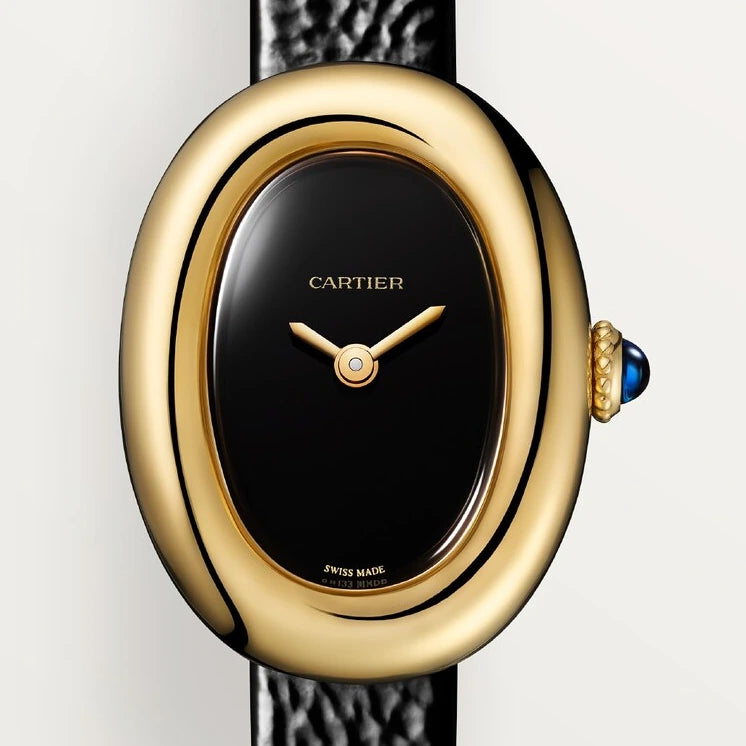 Cartier Baignoire, mini model, quartz movement, yellow gold, leather