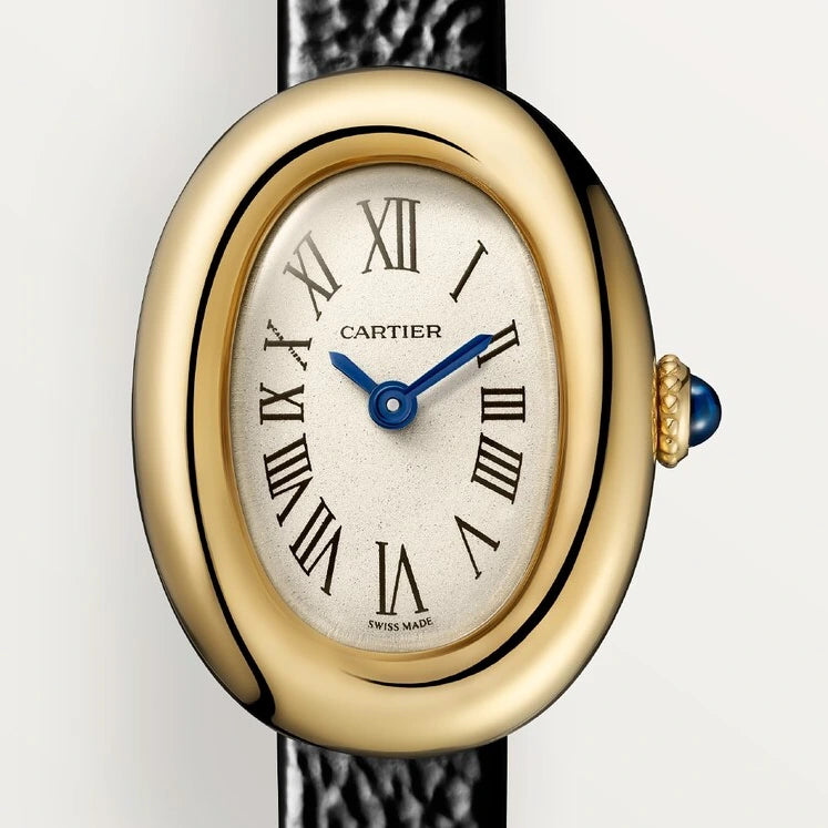 Cartier Baignoire, mini model, quartz movement, yellow gold, leather