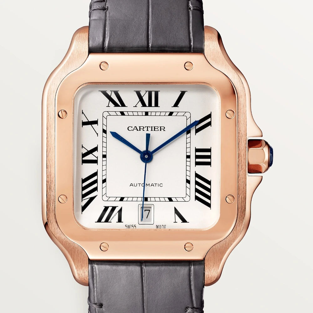 Cartier Santos de Cartier, large model, automatic movement, rose gold, 2 interchangeable leather bracelets