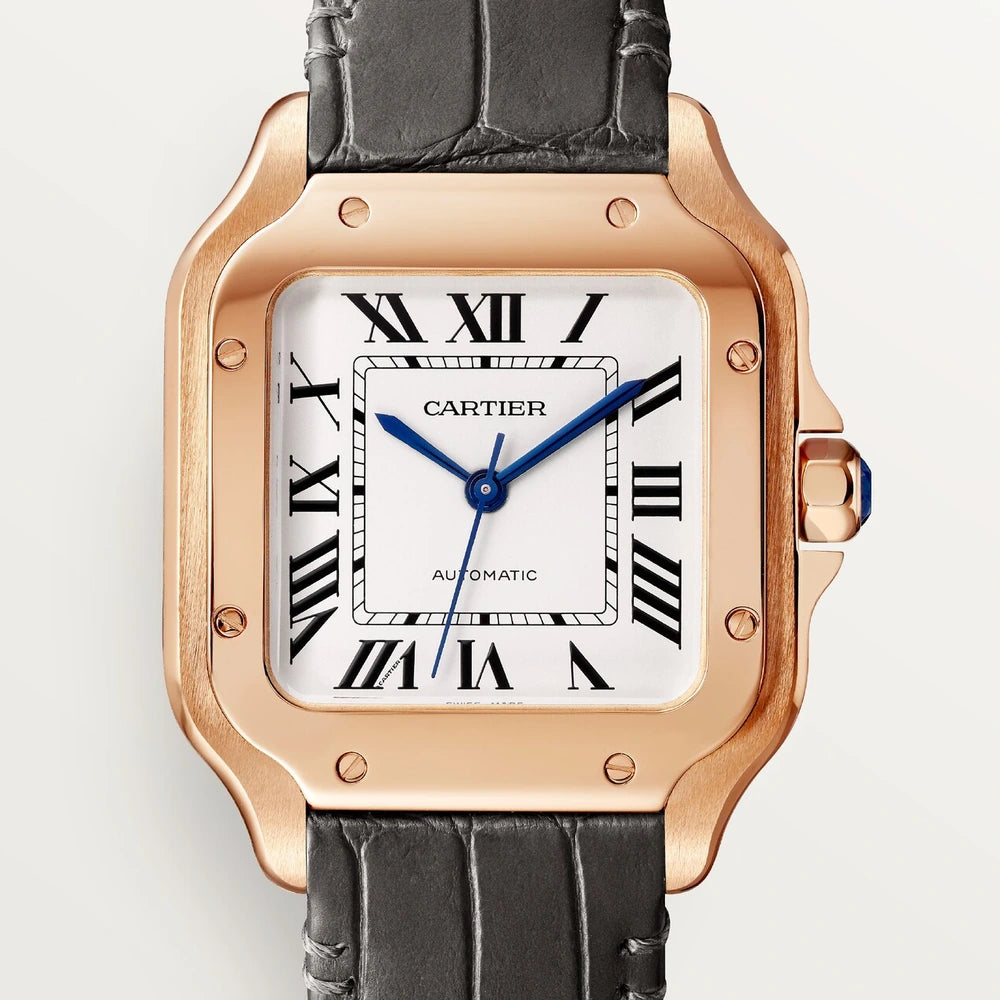Cartier Santos de Cartier, medium model, automatic movement, rose gold, 2 interchangeable leather bracelets