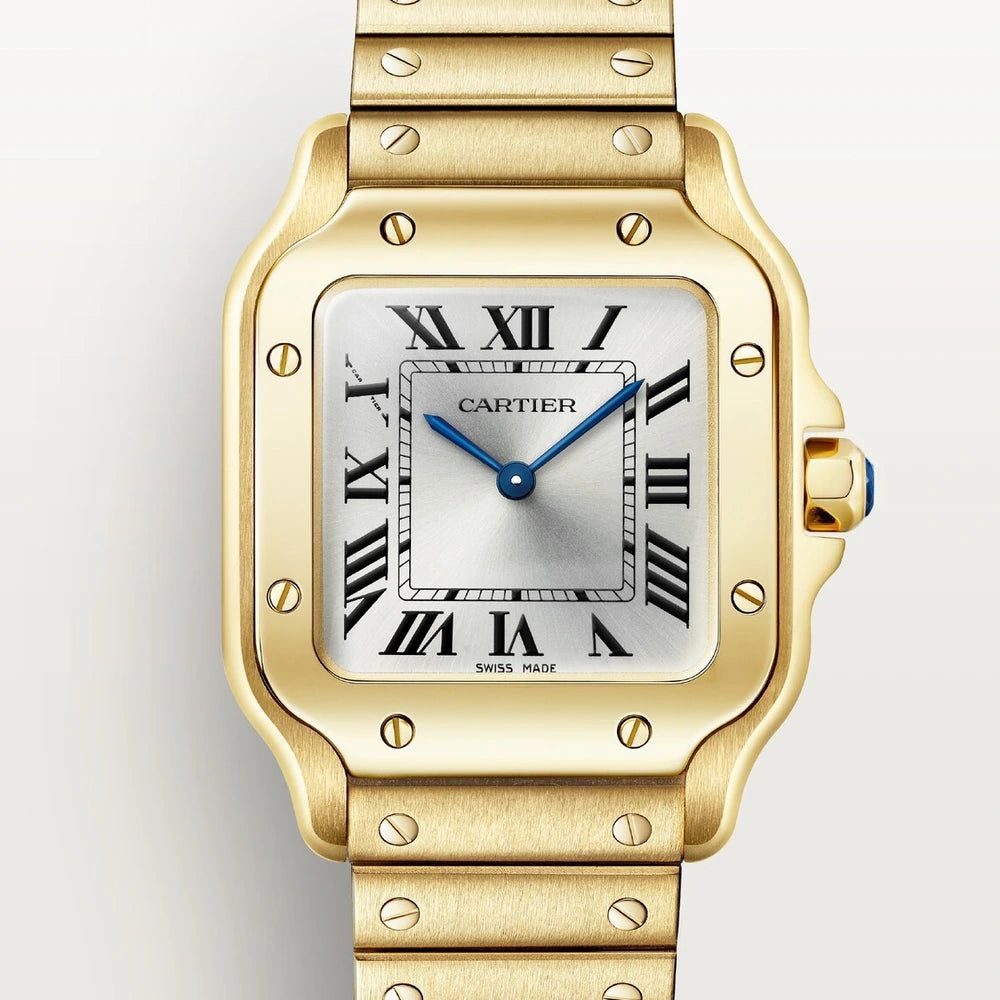 Cartier Santos de Cartier, small model, quartz movement, yellow gold, interchangeable metal and leather straps