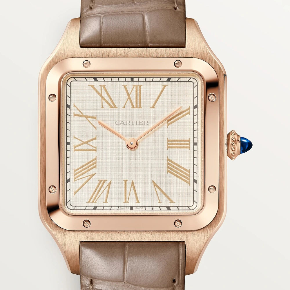 Cartier Santos-Dumont, extra-large model, manual mechanical movement, rose gold, leather