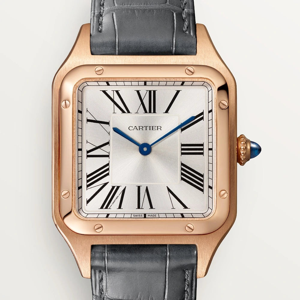 Cartier Santos-Dumont, large model, quartz movement, rose gold, leather