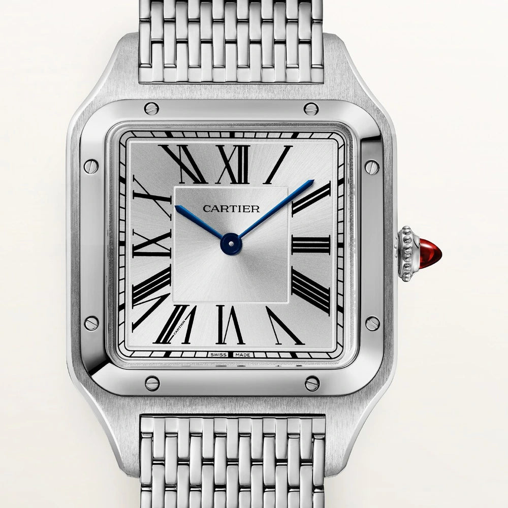 Cartier Santos-Dumont, large model, manual movement, platinum, interchangeable metal bracelet