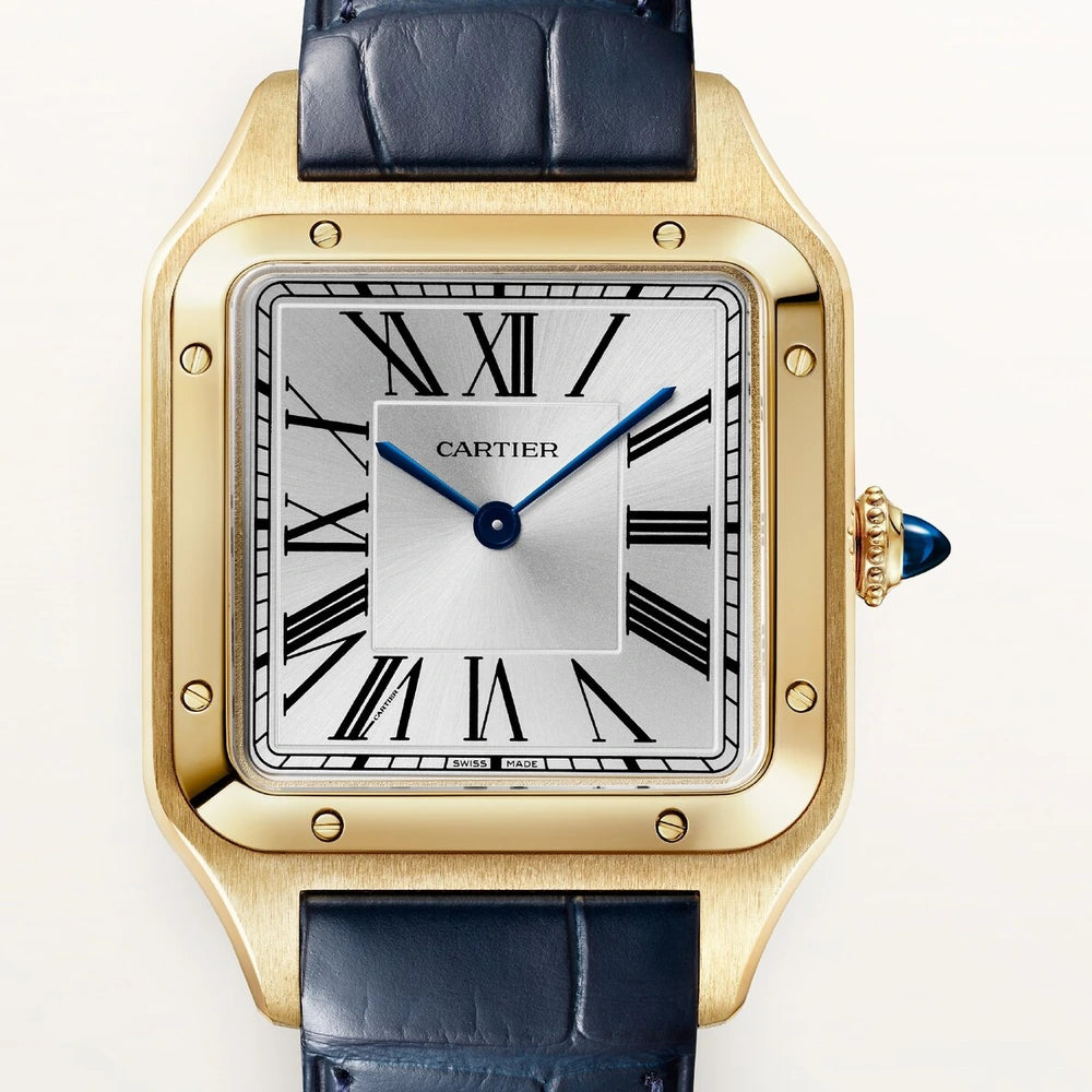 Cartier Santos-Dumont, large model, manual movement, yellow gold, leather