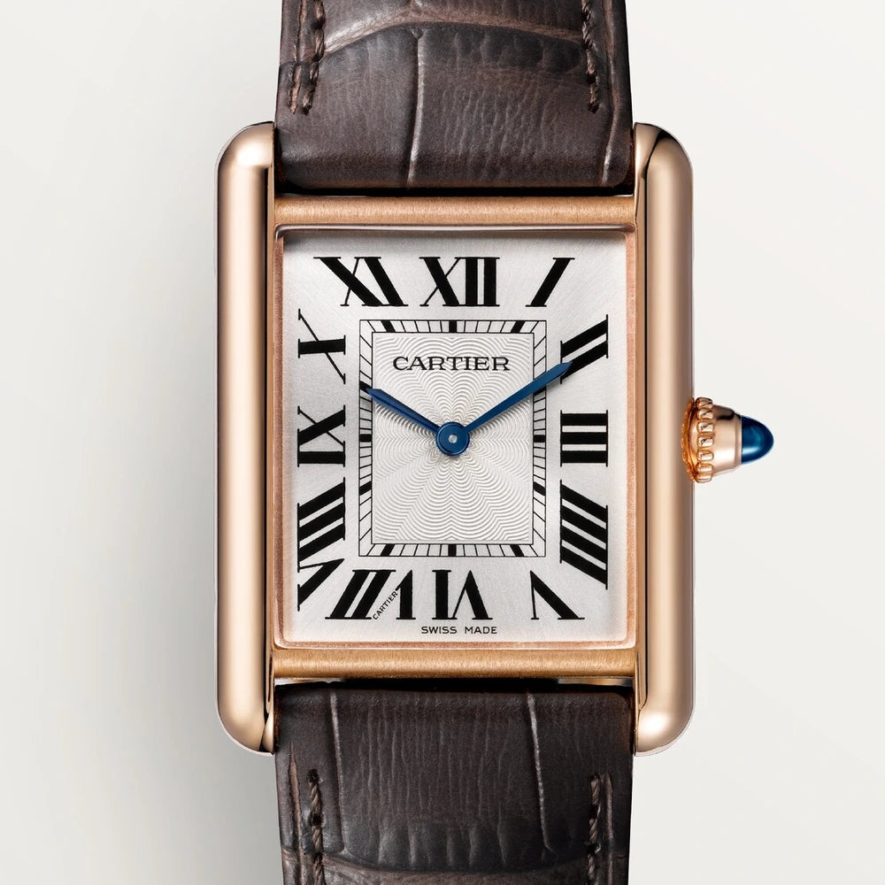 Cartier Tank Louis Cartier, medium model, hand-wound mechanical movement, rose gold, leather
